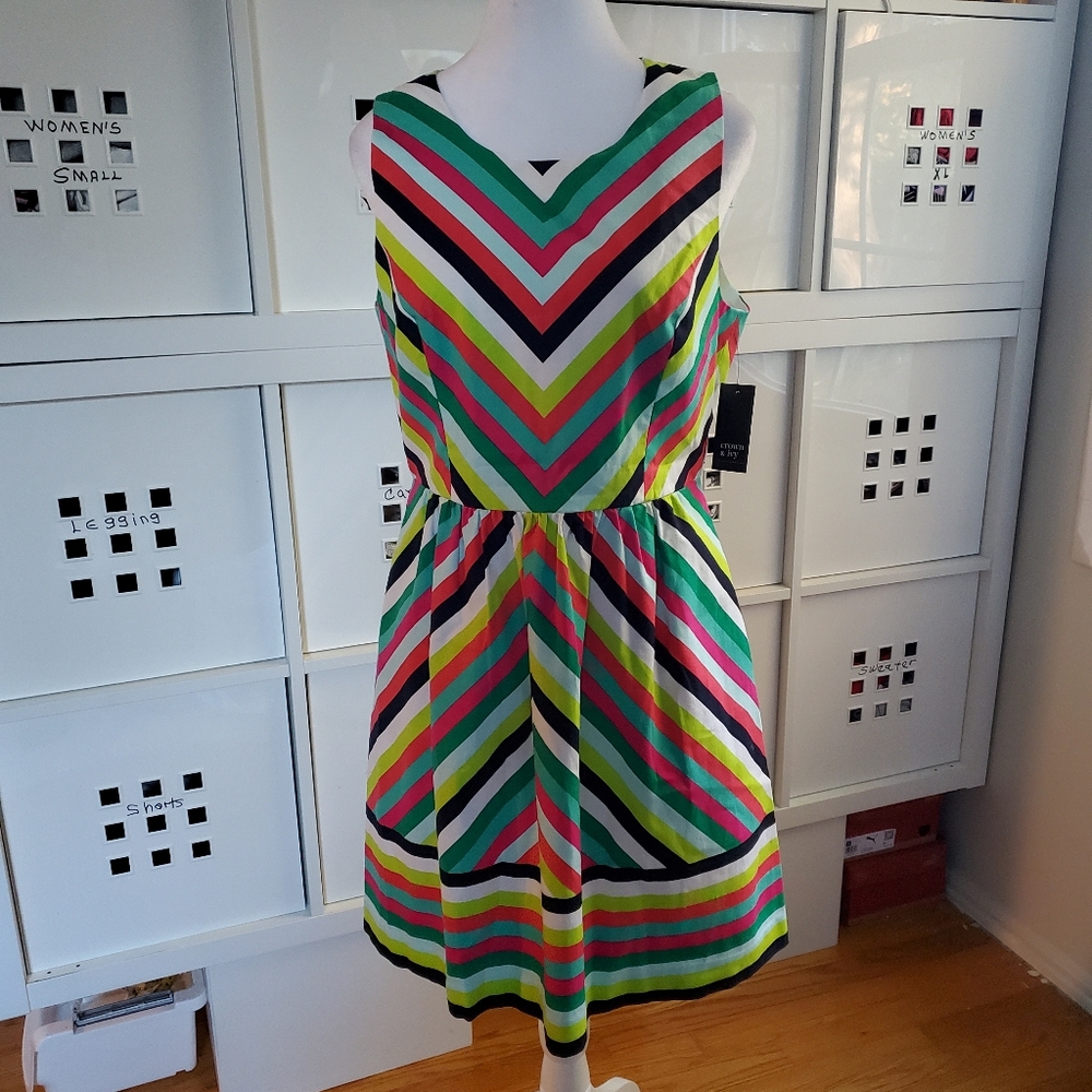 NWT Crown & Ivy Multicolor Chevron Striped Sleeveless‎ Size 10